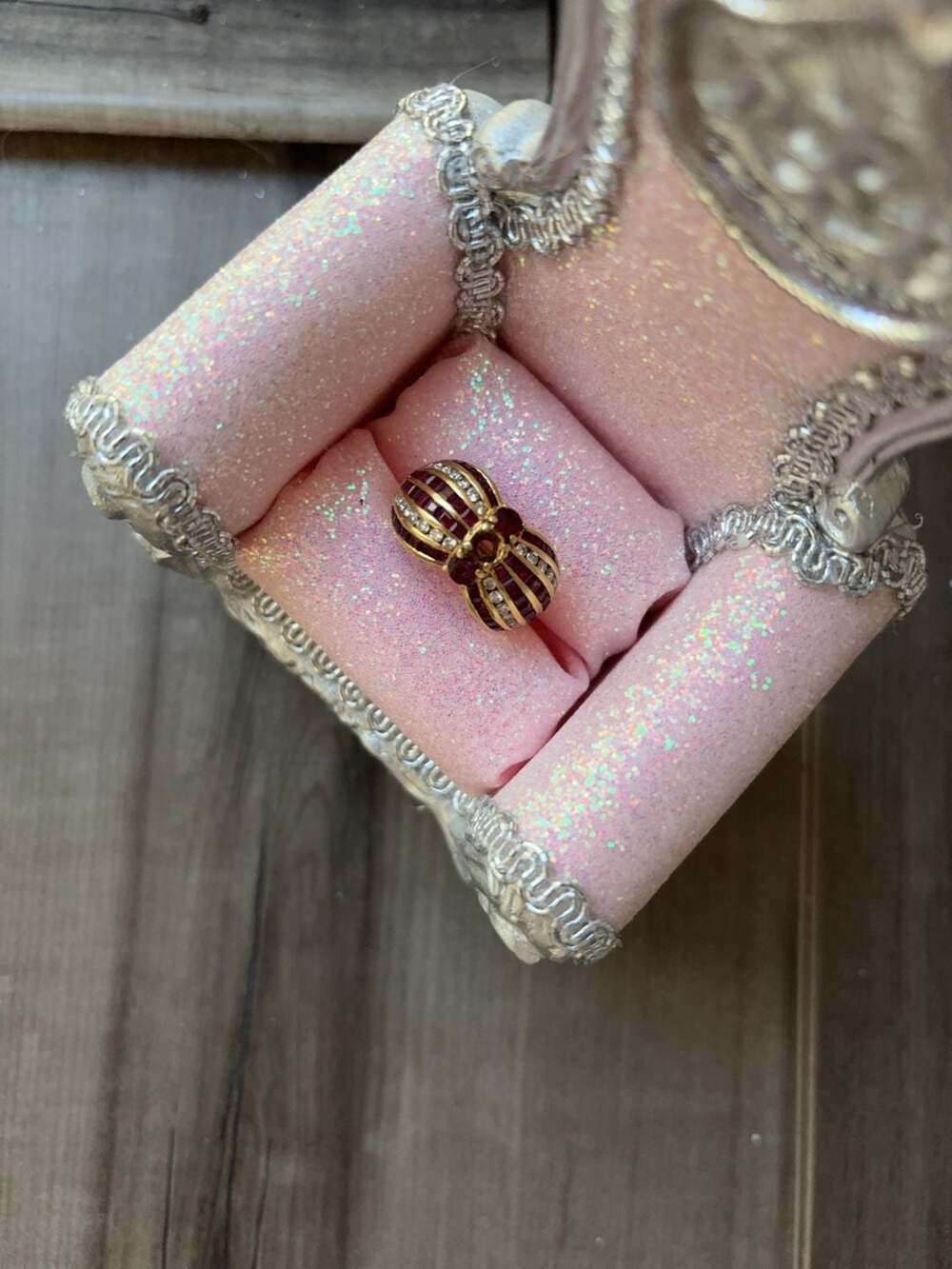 Large 18K Yellow Gold Ruby and Diamond Channel Set Bow Ring Beautiful!!!